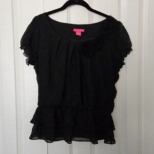 Sunny Leigh Women's Black Double Ruffle Short Sleeve Top - Size MP